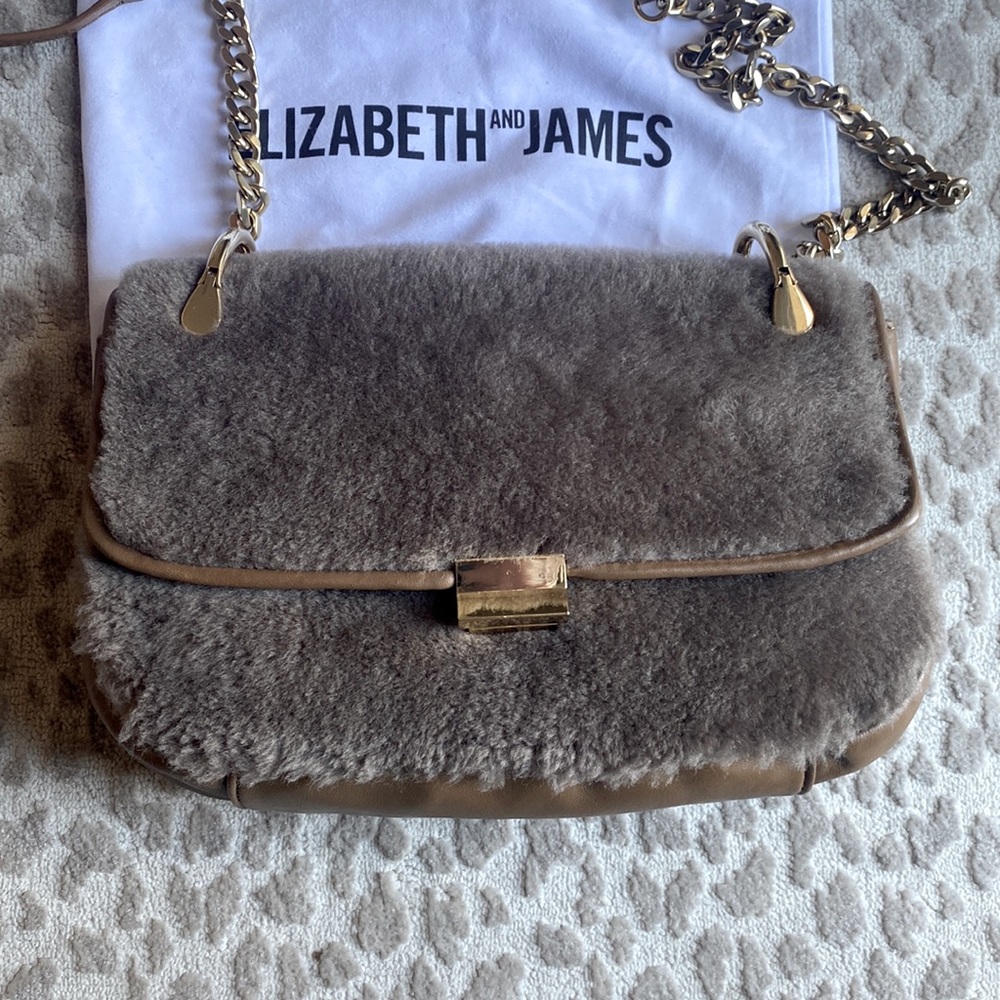 Elizabeth and James, Shearling Fur & Leather Charlie Shoulder Bag, Stone